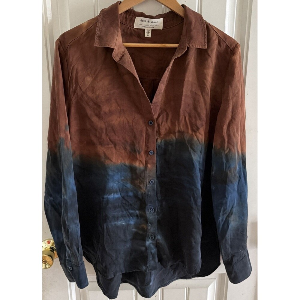 Anthropologie Women’s Brown Blue Ombre Long Sleeve Button-Up Shirt XL
